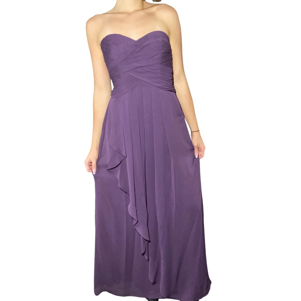 David's Bridal Chic Purple Strapless Gown Asymmetric Ruffle Formal Dress - 8
